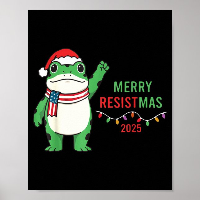 Frog Retro Merry Resistmas Funny Litical Christmas Poster (Front)