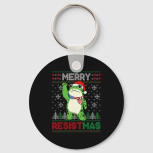 Frog Retro Merry Resistmas Funny Political Ugly Ch Keychain