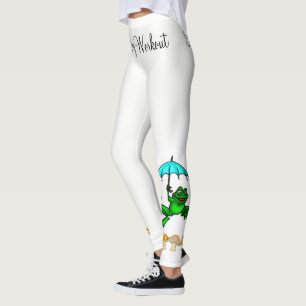 Frog Ribbit Mushroom White Leggings