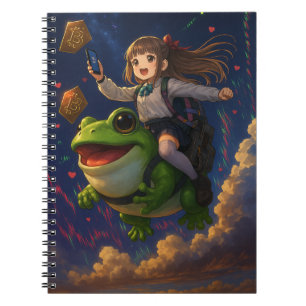 Frog-Riding Crypto Pepecoin Waifu Anime Notebook