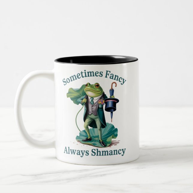 Frog Sarcastic Sometimes Fancy Always Shmancy  Two-Tone Coffee Mug (Left)