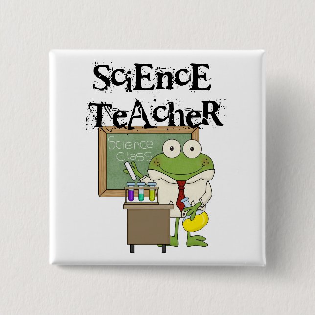 Frog Science Teacher 2 Inch Square Button (Front)