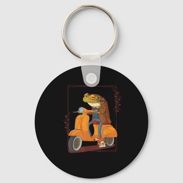 Frog  Scooter Mushroom Goblincore Academia Aesthet Keychain (Front)