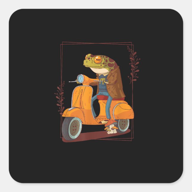 Frog  Scooter Mushroom Goblincore Academia Aesthet Square Sticker (Front)