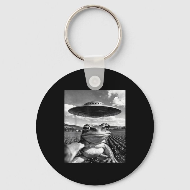 Frog selfie with ufo funny frog frog meme  keychain (Front)