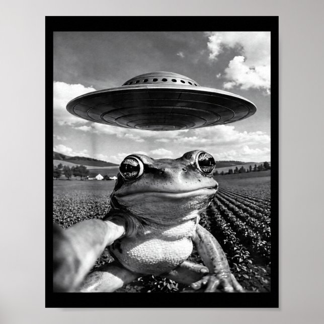 Frog Selfie with UFO Funny Frog Frog Meme Poster (Front)