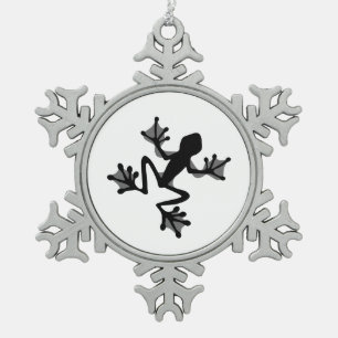 Frog Silhouette Snowflake Pewter Christmas Ornament