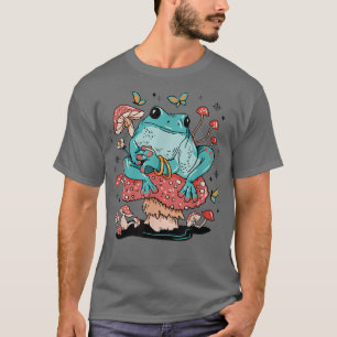 Frog Sitting on a Cute Mushroom Wild Toad Animal T-Shirt