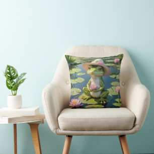 Frog Sitting On a Lily Pad Throw Pillow