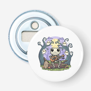 Frog Skeleton Playing Ukulele with Ghosts Bottle Opener