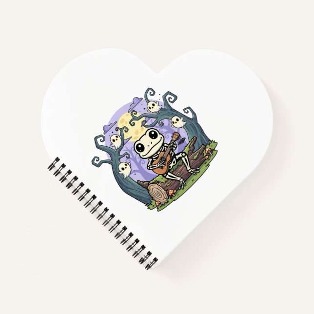Frog Skeleton Playing Ukulele with Ghosts Notebook (Front)