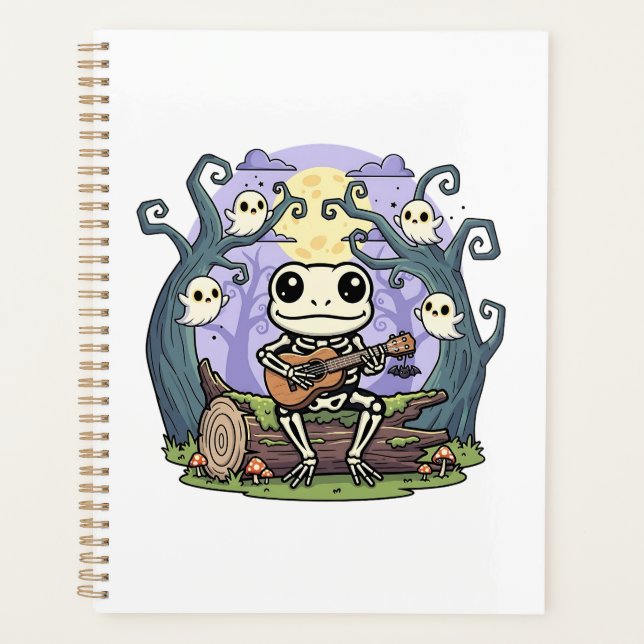 Frog Skeleton Playing Ukulele with Ghosts Planner (Front)