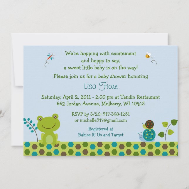 Frog Snail Bug Baby Shower Invitations (Front)