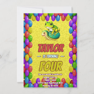 Frog Snail Personalized Birthday Invite Kids