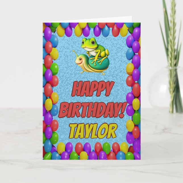 Frog Snail Personalized Greeting Birthday Card (Front)