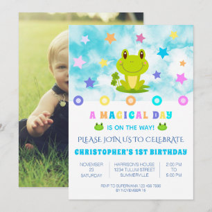Frog Star 1st Birthday party Retro Invitation