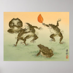 Frog Sumō Vintage Amphibians by Ohara Koson Poster