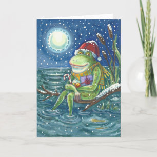 FROG SUR LE JOURNAL AMUSANT NOËL GREETING CARTE VE