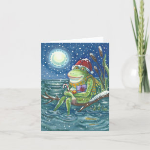FROG SUR LE JOURNAL NOËL GREETING CARTE VERSE
