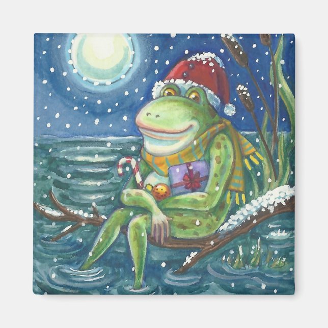 FROG SUR UN JOURNAL, VACANCES MERRY NOËL MAGNET Sq (Devant)