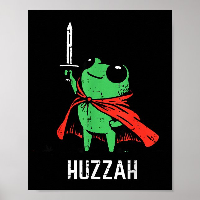 Frog Sword Cape Huzzah Funny Meme Fantasy Boy Kids Poster (Front)