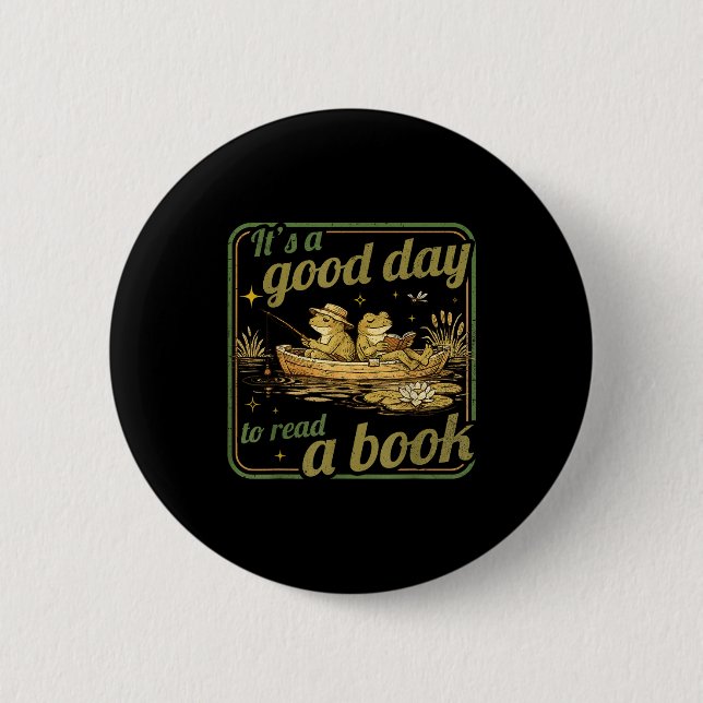 Frog toad read book teachers students kids book 2 inch round button (Front)