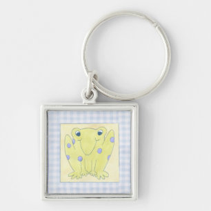 Frog Trio on Gingham Cloth Keychain
