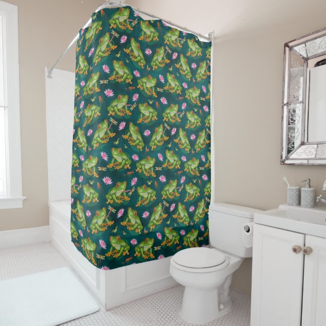 Frog Tropical Lily Pad Dragonfly Fish Pond Pattern (In Situ)