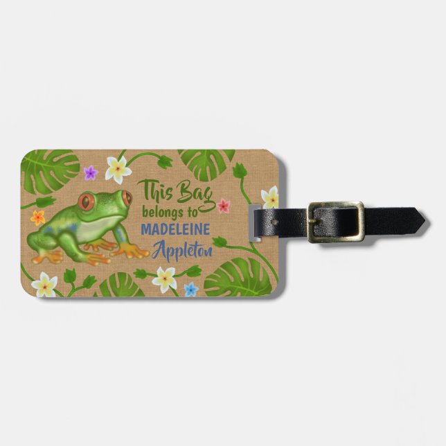 Frog Tropical Summer Beach Vacation | Personalized Luggage Tag (Front Horizontal)