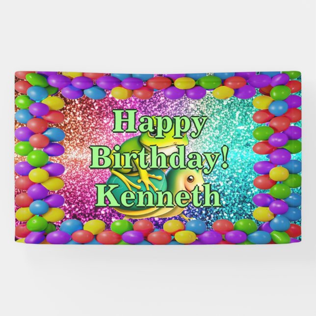 Frog Turtle Personalized character birthday Banner (Horizontal)