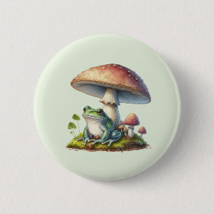 Frog Under a Mushroom Cute Nature 2 Inch Round Button
