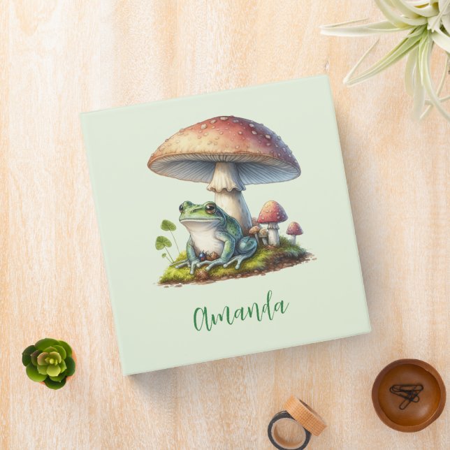 Frog Under a Mushroom Cute Nature Binder (In Situ)