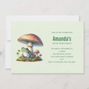 Frog Under a Mushroom Cute Nature Birthday Invitation