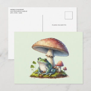 Frog Under a Mushroom Cute Nature Postcard