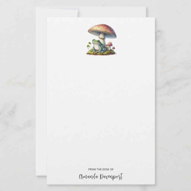 Frog Under a Mushroom Cute Nature Stationery (Front)