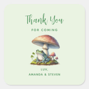 Frog Under a Mushroom Cute Nature Thank You Square Sticker