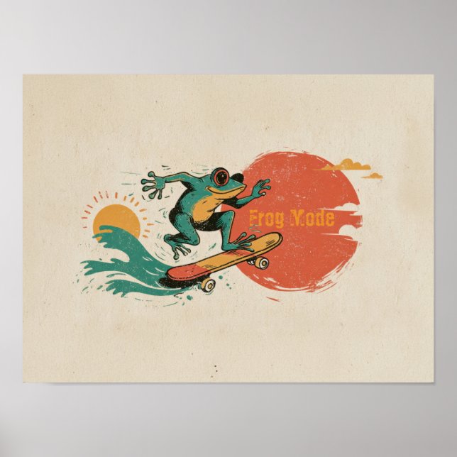 Frog Vibes – Retro Surf Skate Frog Art Poster (Front)