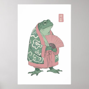 Frog Wall Art Print, Kimono and Fan Illustration