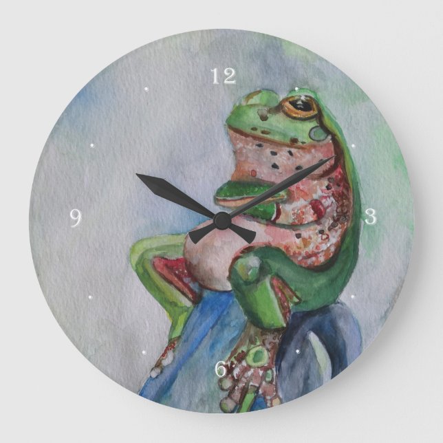 Frog Watercolor Round (Large) Wall Clock (Front)