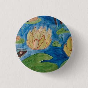 Frog & Waterlilies Badge 1 Inch Round Button