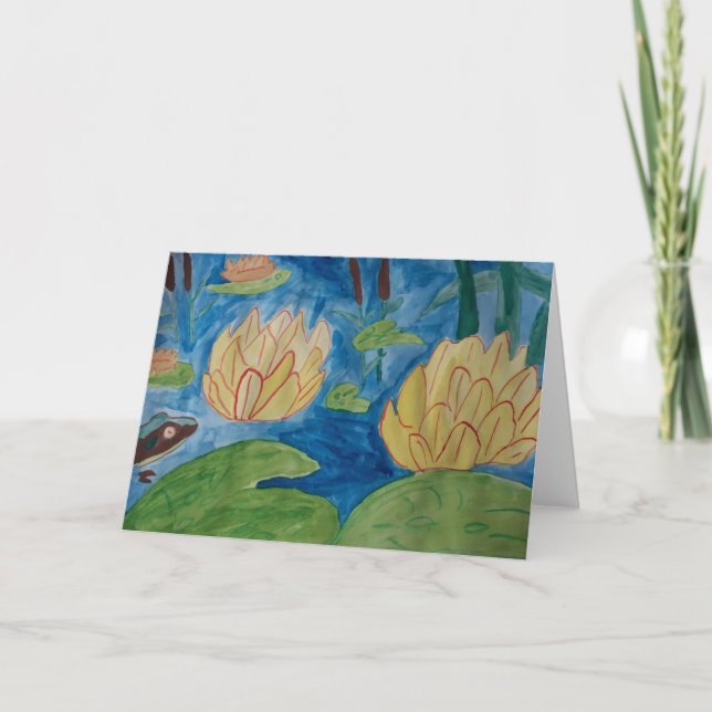 Frog & Waterlilies Folded Card (Front)