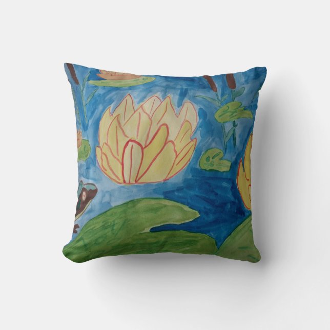 Frog & Waterlilies Throw Cushion (Front)