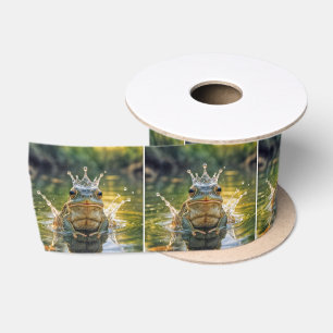 Frog Wearing a Water Splash Crown Satin Ribbon