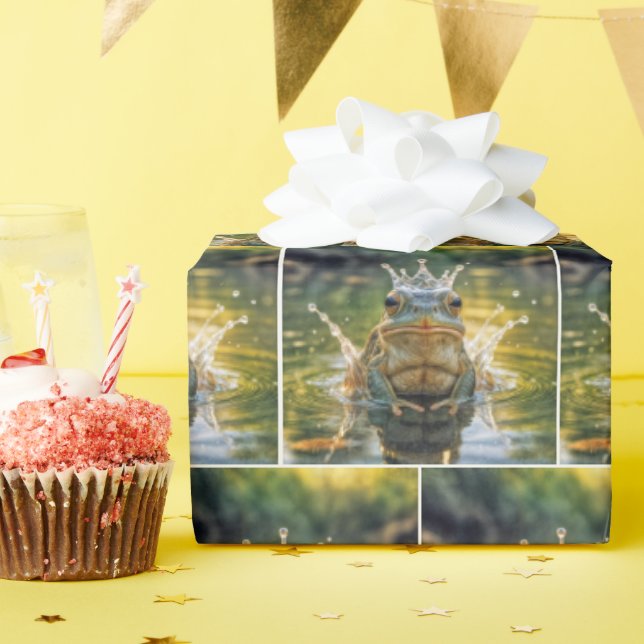 Frog Wearing a Water Splash Crown Wrapping Paper (Birthday Party)