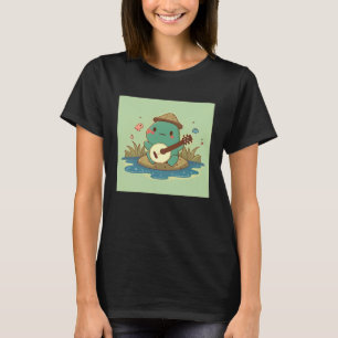 Frog wearing cute hat playing banjo in pond with b T-Shirt