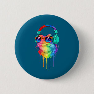 Frog Wearing Headphones And Sungles Edm Rave Desig 2 Inch Round Button