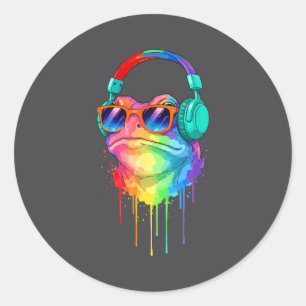 Frog Wearing Headphones And Sungles Edm Rave Desig Classic Round Sticker