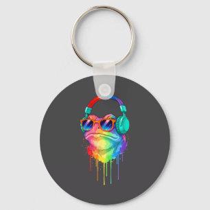 Frog Wearing Headphones And Sungles Edm Rave Desig Keychain