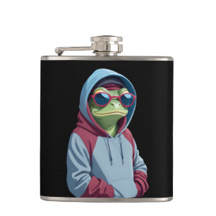 Frog Wearing Hoodie Funny Cool Animal Character Hip Flask
