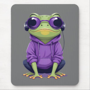 Frog Wearing Hoodie Funny Cool Animal Character Mouse Pad